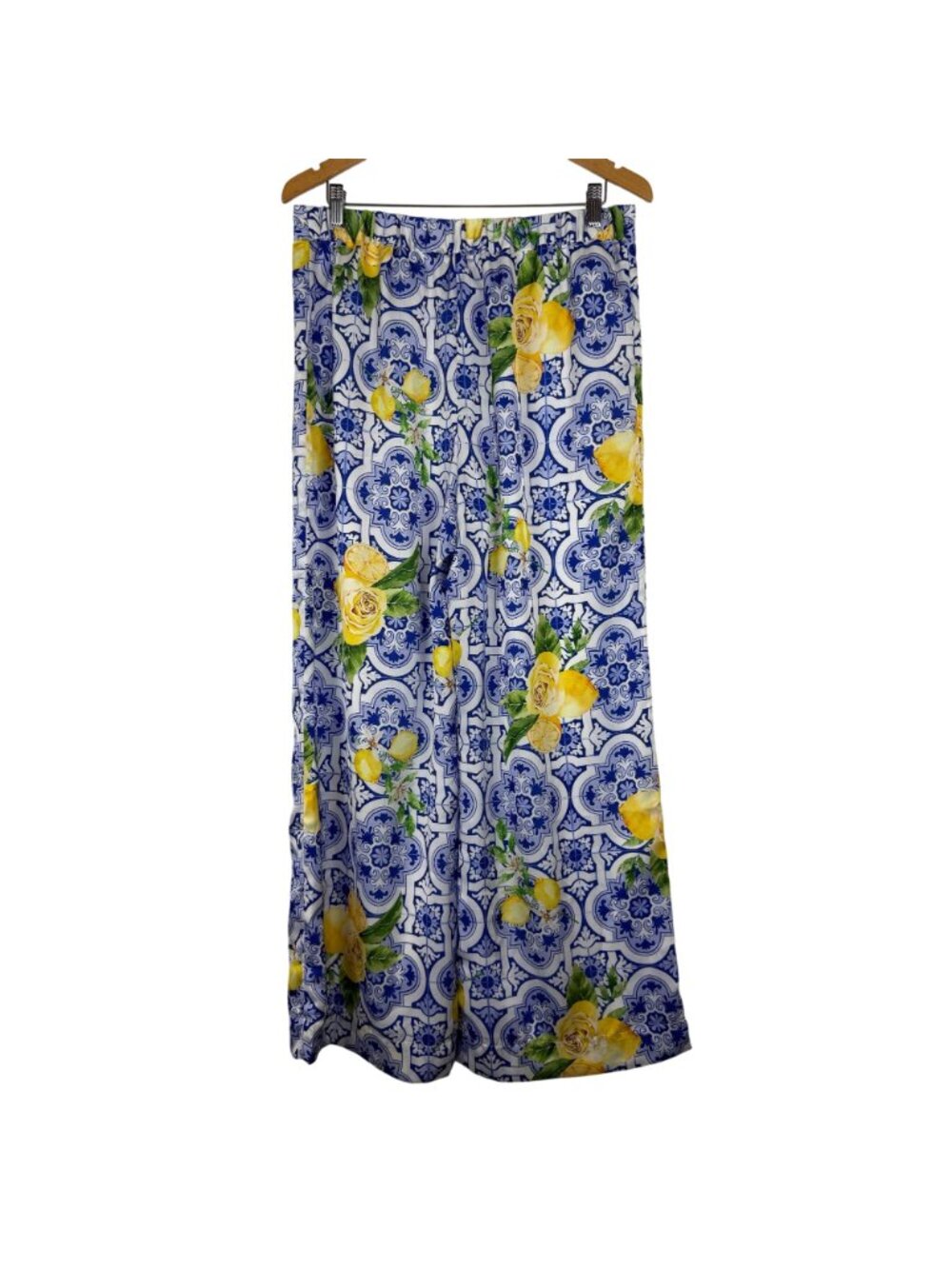 Boston Proper Womens Medium Palazzo Pants Blue White Lemon Resortwear Festival - Picture 6 of 11